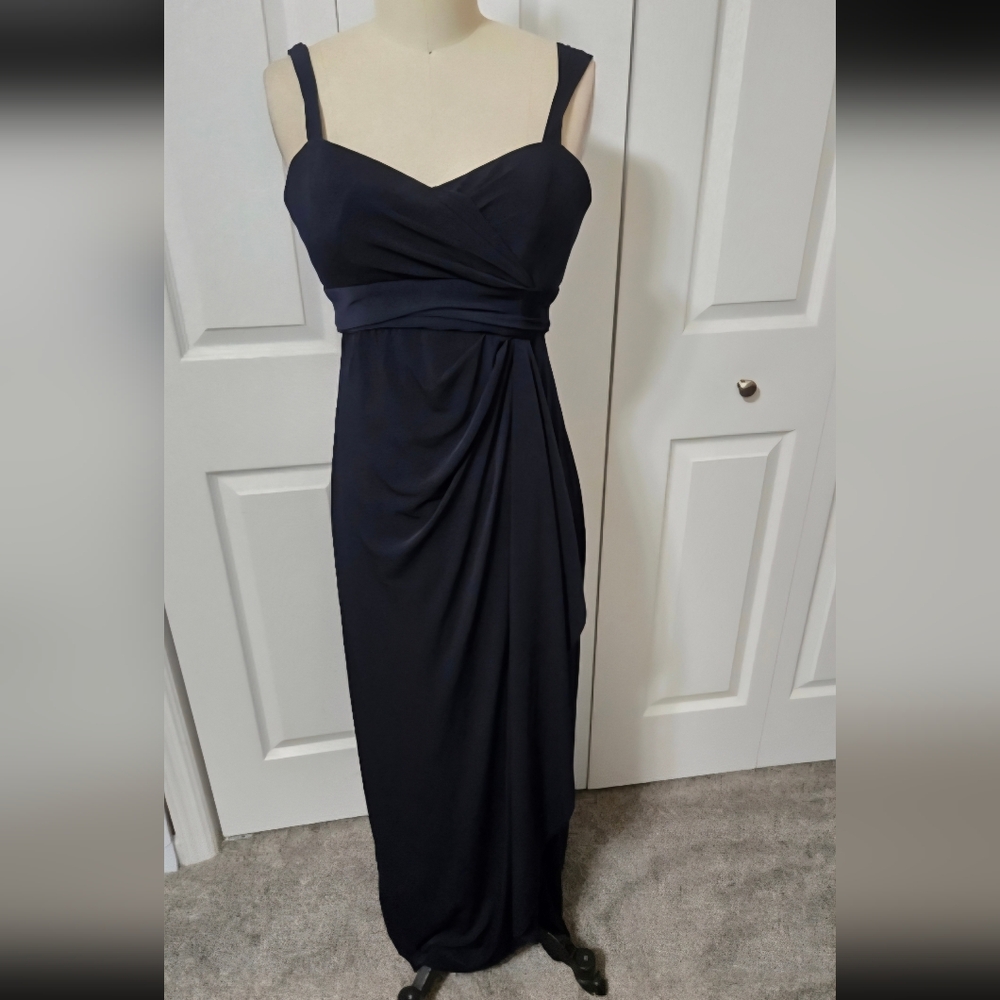 Amsale Navy Blue Sleevless Formal Dress, Faux Wrap Look, Size 0, EUC